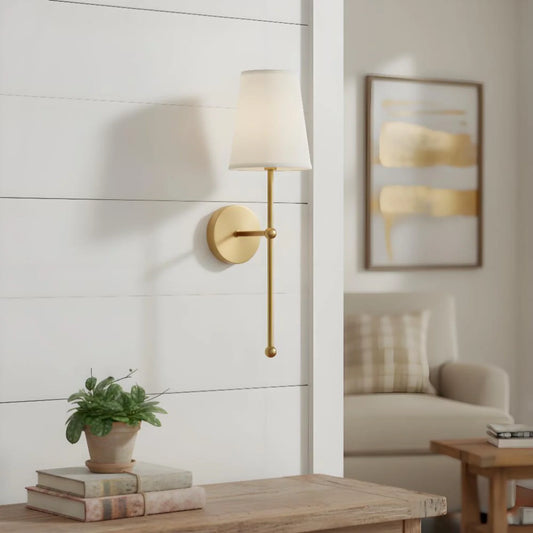 Modern Metal Fabric Shade Long-Rod Wall Sconce