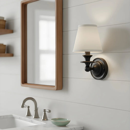 Vintage Fabric Shade Metal Single-Arm Wall Sconce