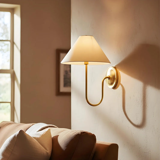 Retro Linen Brass Curved Wall Lamp