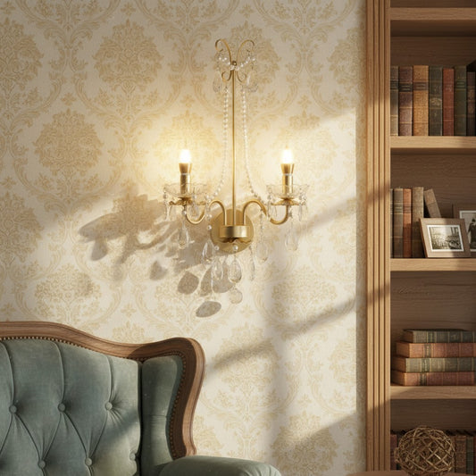 Elegant Luxe Ornate Metal & Crystal Pearl Wall Sconce