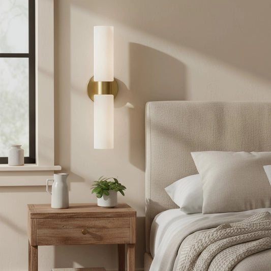 Minimalist Alabaster 2-Light Tube Wall Sconce