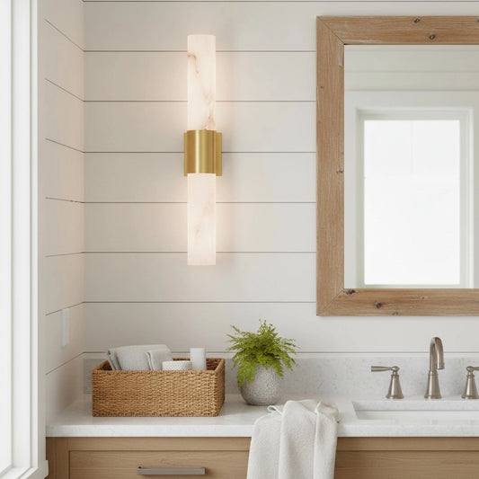 Minimalist Alabaster Cylinder Vanity Wall Sconce