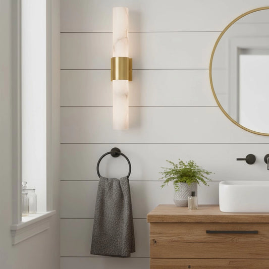 Minimalist Alabaster Cylinder Vanity Wall Sconce