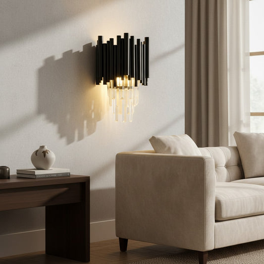 Modern Metal & Clear Crystal Cylindrical Wall Sconce