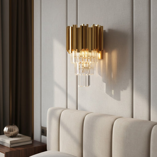 Modern Metal & Clear Crystal Cylindrical Wall Sconce
