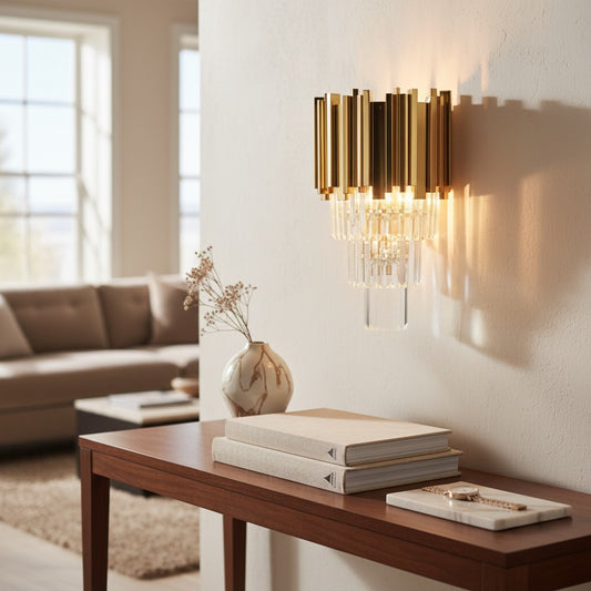 Modern Metal & Clear Crystal Cylindrical Wall Sconce