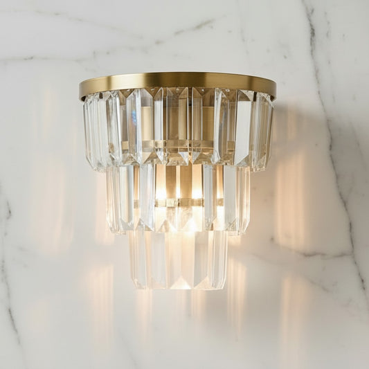 Modern Luxury Crystal Tiered Cylindrical Wall Sconce