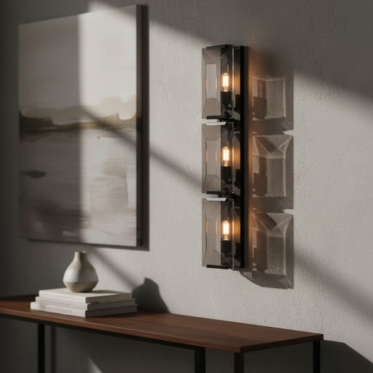 Modern Metal & Crystal Vertical Wall Sconce