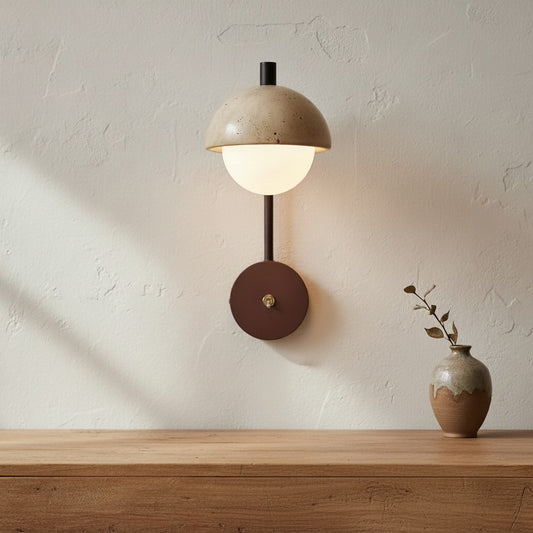 Organic Wabi-Sabi Travertine Semi-Circular Wall Sconce