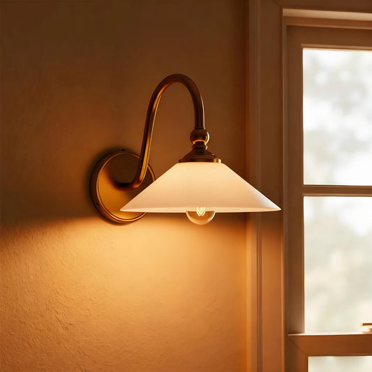 Vintage Curved Arm Glass Wall Lamp