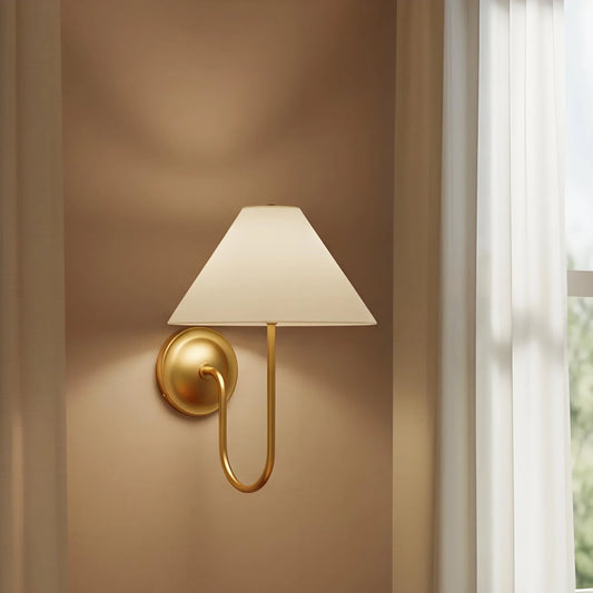Retro Linen Brass Curved Wall Lamp