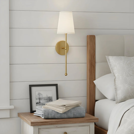 Modern Metal Fabric Shade Long-Rod Wall Sconce