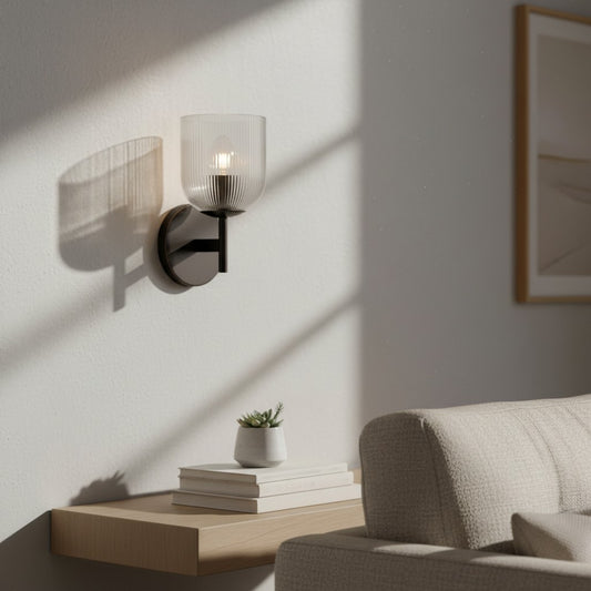 Modern Farmhouse Ribbed Glass Metal Wall Sconce