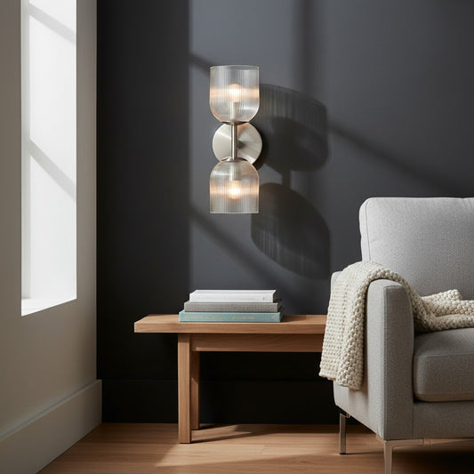 Modern Farmhouse Ribbed Glass Metal Wall Sconce