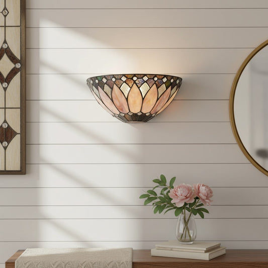 Vintage Tiffany Stained Glass Winged Wall Sconce