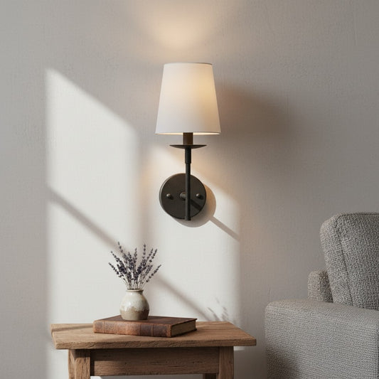 Minimalist Iron White Linen Wall Sconce