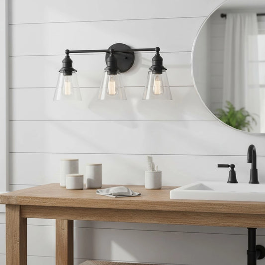 Minimalist 3-Light Clear Glass Vanity Sconce