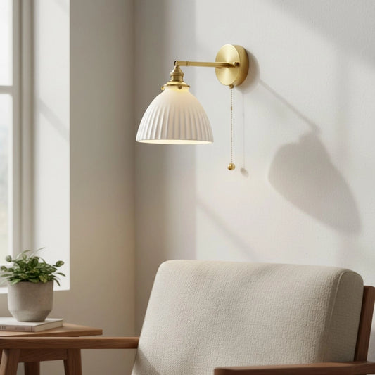 Modern Ceramic Pleated Brass Wall Sconce