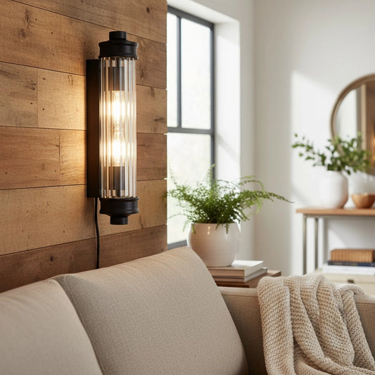 Modern Ribbed Cylinder Glass Wall Light