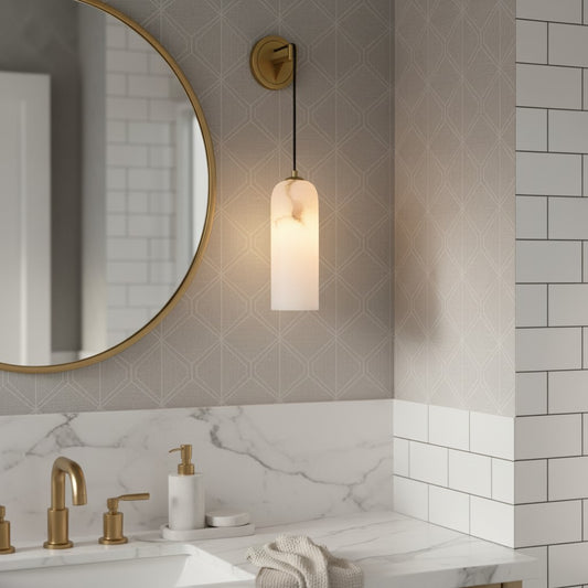 Modern Alabaster Cylindrical Pendant Wall Sconce