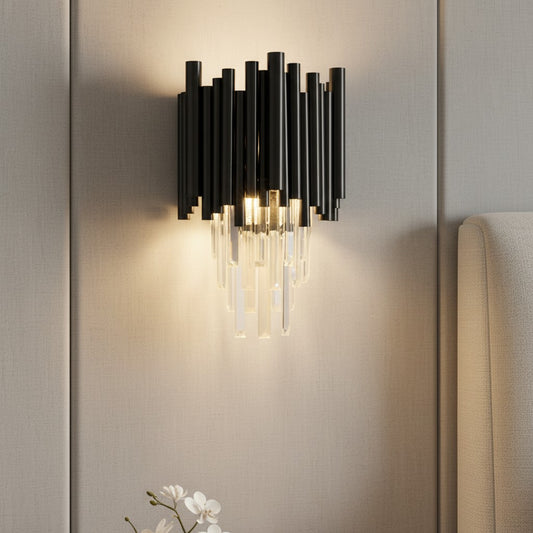 Modern Metal & Clear Crystal Cylindrical Wall Sconce