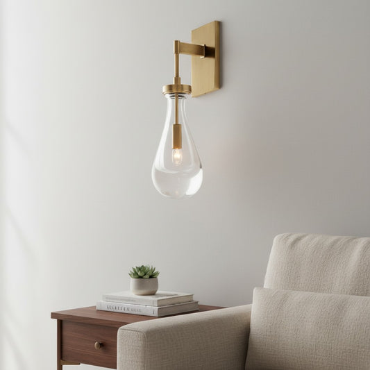 Modern Raindrop Glass Brass Wall Sconce Light Fixture