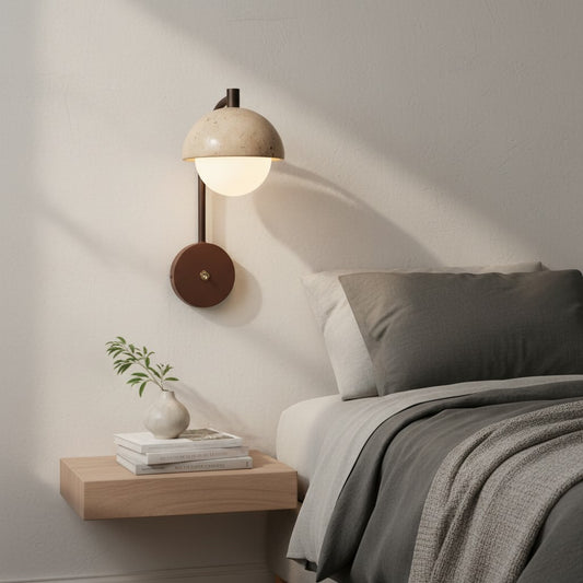 Organic Wabi-Sabi Travertine Semi-Circular Wall Sconce