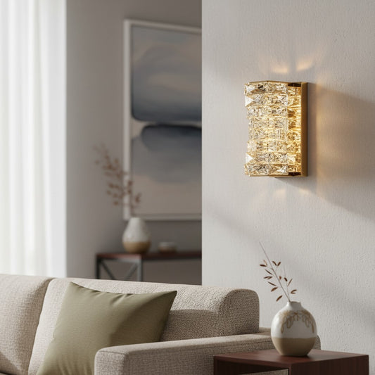 Luxury Stainless Steel & Crystal Cylinder Wall Sconce