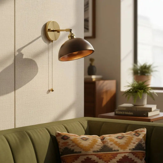 Vintage Natural Walnut Wood Brass Wall Sconce