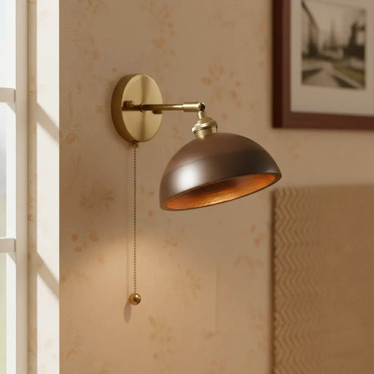 Vintage Natural Walnut Wood Brass Wall Sconce