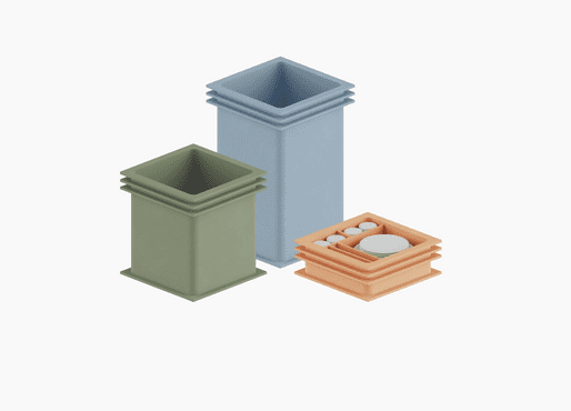 image of bins with dishes in them